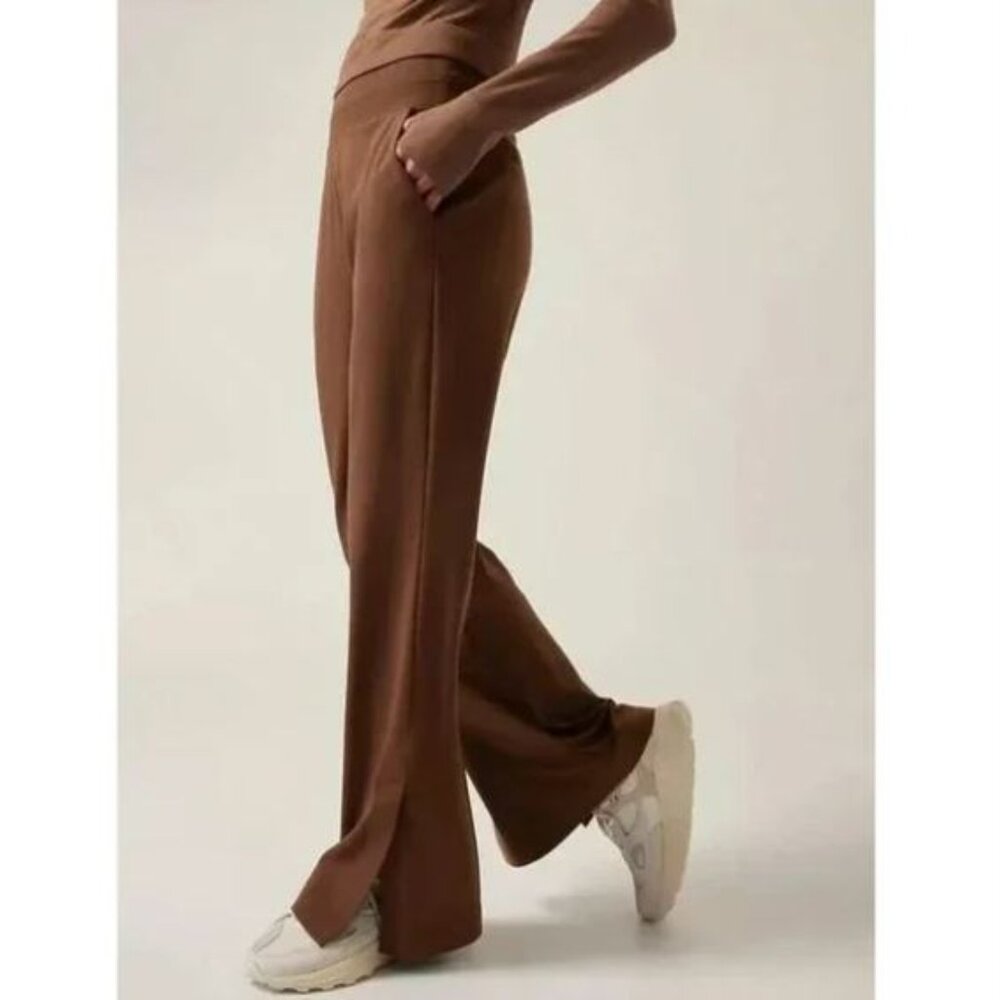 Wide-Leg Brown Split-Hem Pants